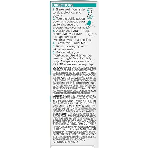 L'Oreal Paris Bright Reveal Dark Spot Exfoliant Peel, 25% AHA BHA PHA Face Exfoliator Solution, Gentle Skincare to Visibly Reduce Dark Spots and Renew Skin Texture, Includes SPF Lotion Sample