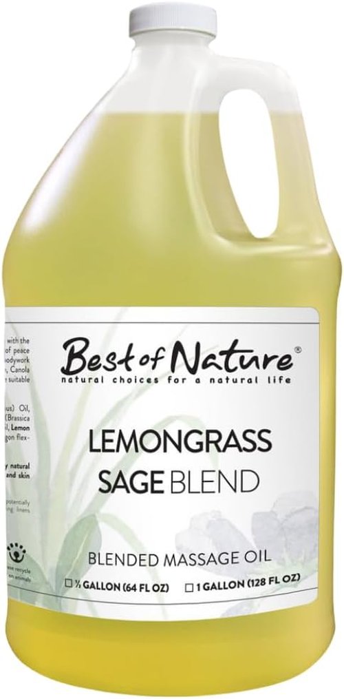 Best of Nature Lemongrass & Sage Massage Oil Blend - Non-Greasy Aromatherapy for Body & Skin, 64 fl oz