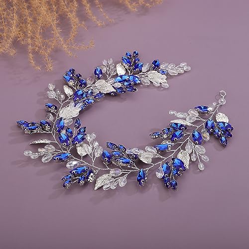 Teyglen Leaf Bride Wedding Hair Vine Bridal Crystal Headband Handmade Gold Leaf Crystal Beads Hair Piece Bohe Rhinestone Headpieces Wedding Hair Accessories for Women Girls (Gold)