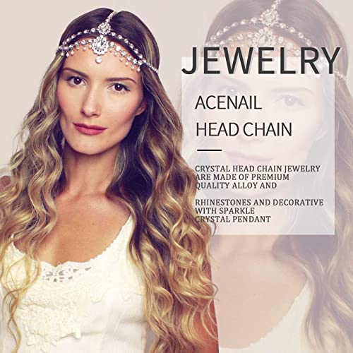 Acenail Rhinestone Head Chain Hair Jewelry Wedding Bride Headpieces Gold Headbands Women Head Jewelry Boho Hair Chains Bridal Halloween Hair Accessories (Splendid-Gold)