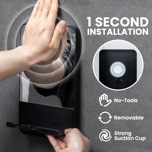 TAILI Fogless Shower Mirror, Anti-Fog with Razor Holder, Suction Shaving Mirror with Storage Tray, Rust-Proof, Shatterproof, Removable for Bathroom, Shower Accessories, Black