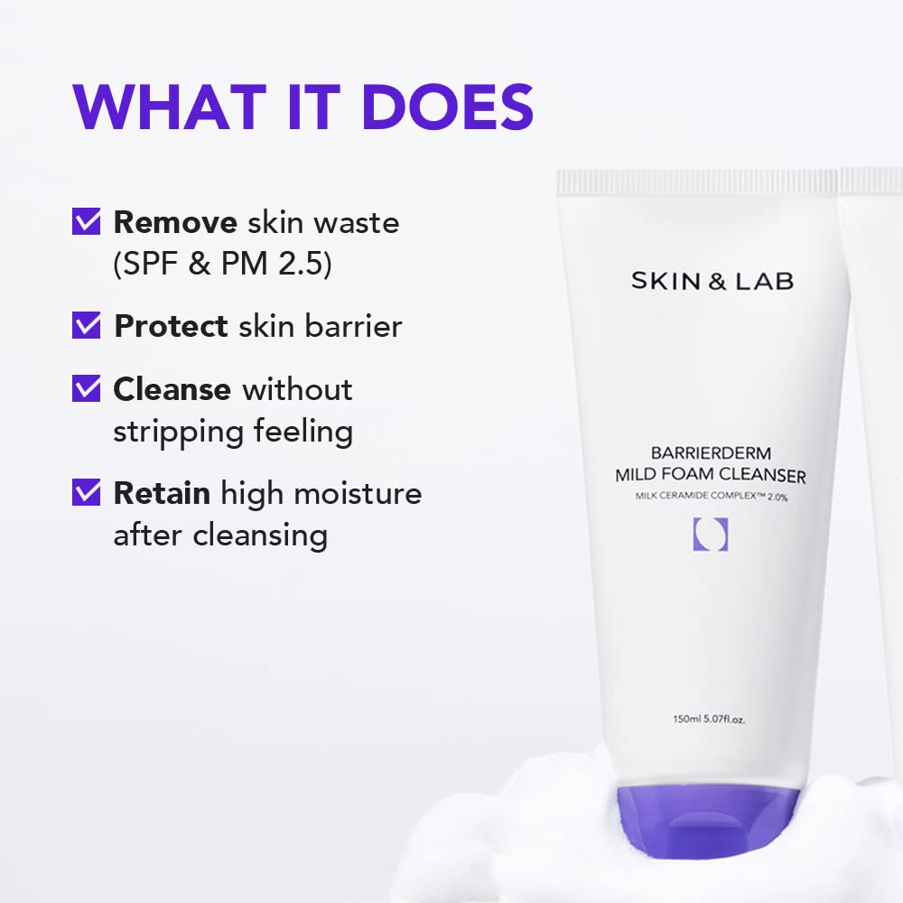 [SKIN&LAB] Barrierderm Mild Foam Cleanser - Gentle Daily Face Wash with Milk Ceramide Complex | 5.07 fl. oz.