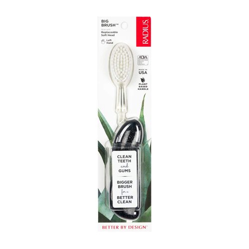 RADIUS Toothbrush - Big Brush with Replaceable Head | Left-Handed, Soft, Black Sparkle, BPA-Free