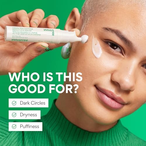 Innisfree Green Tea Eye Serum - Caffeine & Niacinamide Roll-On for Hydration & Brightening