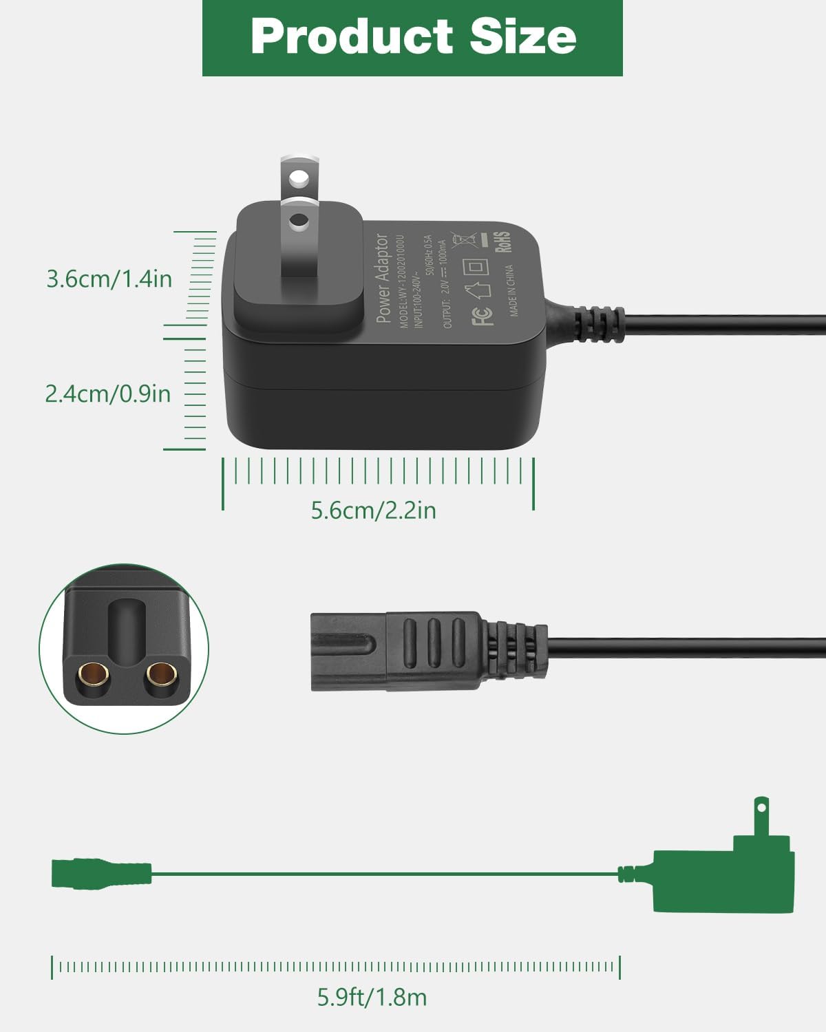 Wahl 2V Charger | Compatible Power Cord for 5-Star Series Clippers & Shavers - 5.9ft Length