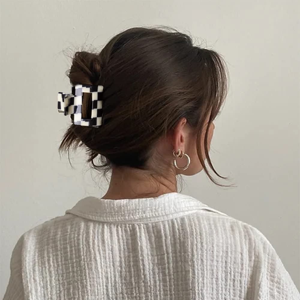 Vintage Checkered Hair Barrettes by Y2K - Aesthetic 3-Piece Claw Clip Set for Women & Girls