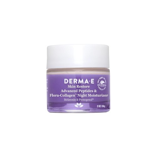 Derma E Advanced Peptides Night Moisturizer - Vegan Flora-Collagen Cream for Hydration & Elasticity, 2 Oz