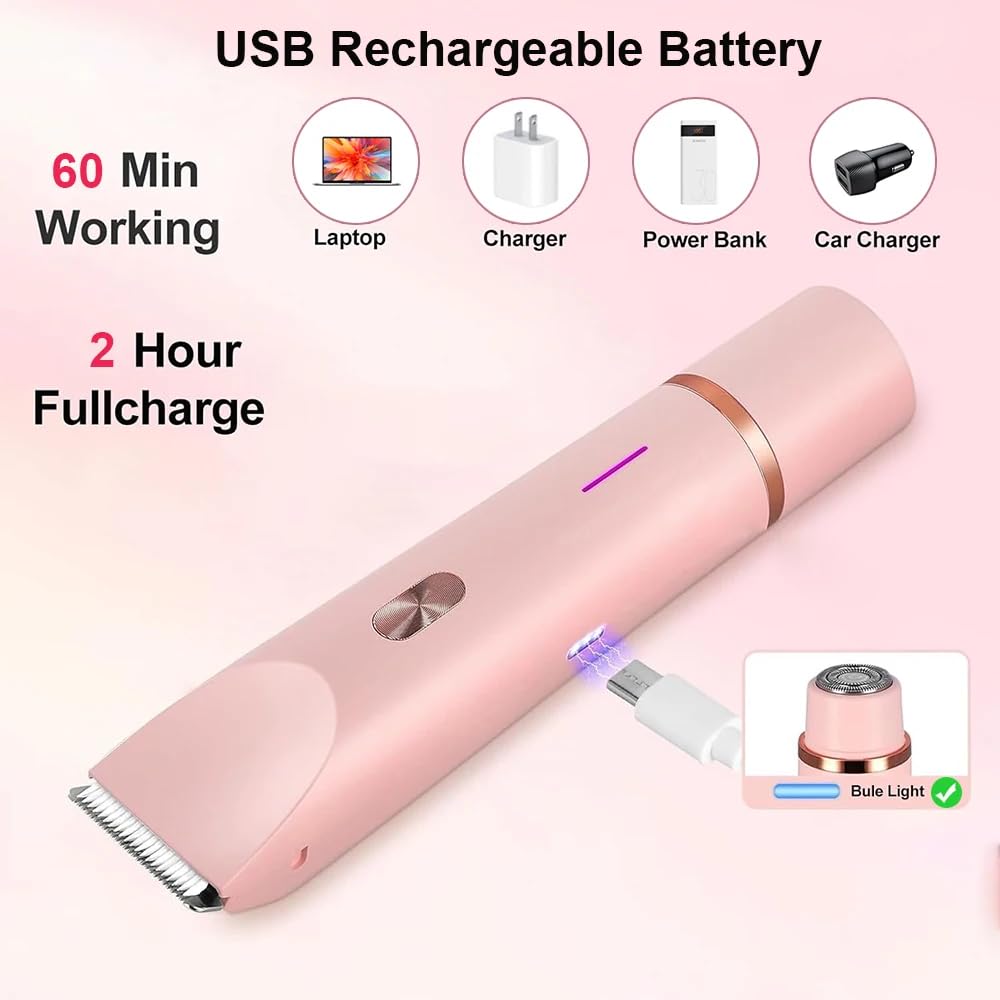 Giroayus Dual Head Shaver Women,2 in 1 Electric Lady Razor Body Trimmer,Leg Hair Remover,Waterproof Wet & Dry Use for Bikini Area,Underarms, Legs, Arms (Purple)