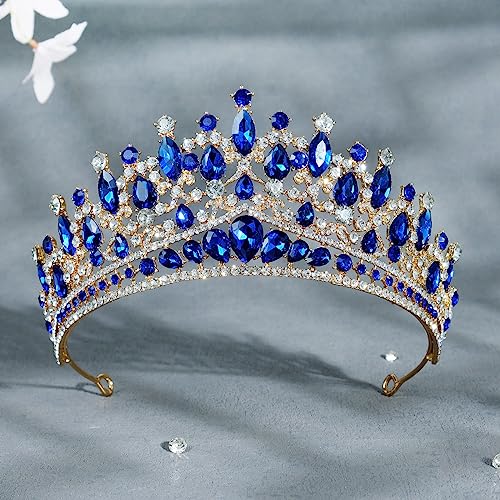 ShulaSHOP Blue Wedding Tiara for Women, Crowns for Women Rhinestone Bridal Crown Princess Tiara Headband, Costume Party Accessories for Brithday Halloween