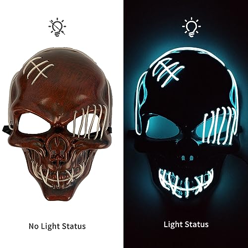 Naisidas Halloween Mask LED Scary Skull Mask, Halloween Light up Mask Decoration for Halloween Festival, Scary Party,Costume Cosplay with 3 Light Modes(Ice Blue)