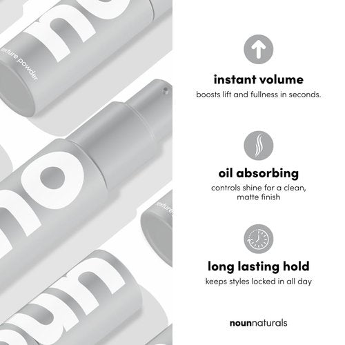 NOUN Naturals Glacial Clay Hair Texture Powder, Instant Volume, Long Lasting Hold, Matte Finish Styling Powder, Natural Look Texture, Oil Absorption, Scalp Health Support