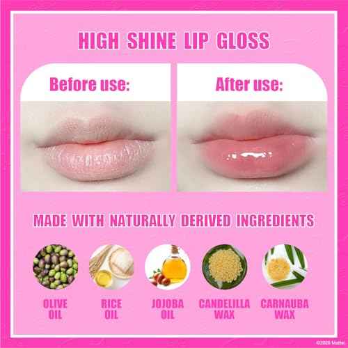 Barbie 7 Piece Plant Based Lip Gloss, Girls Party Favors, First Makeup Set for Girl, Perfect for Parties, Sleepovers, and Birthday Gifts, Ages 3+, by Townley Girl