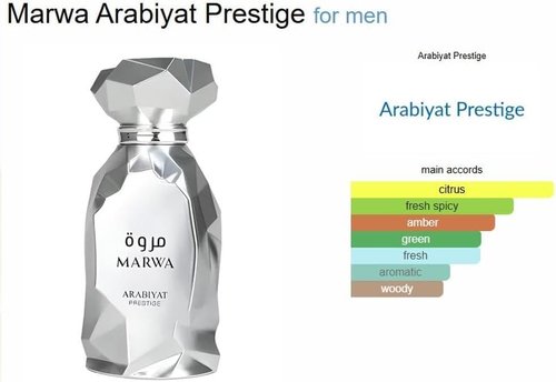 my perfumes Arabiyat Prestige Marwa Eau de Parfum, 100ml, Silver For Men Made in UAE