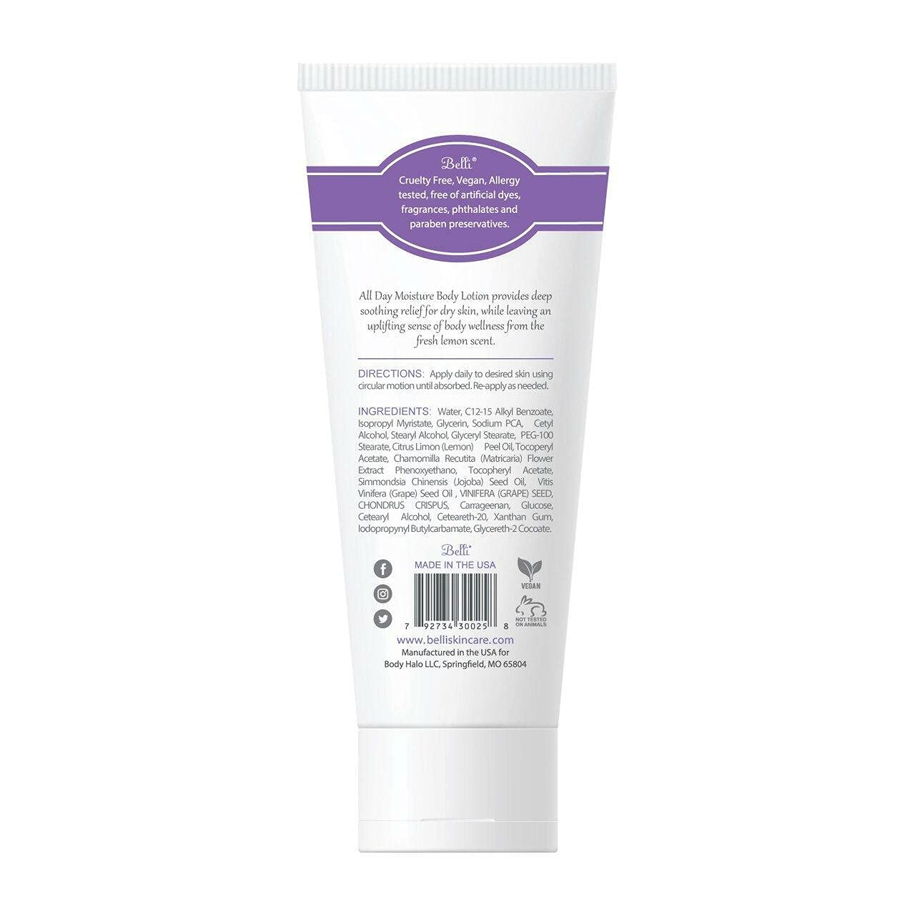 Belli Skincare All Day Moisturizer - Hydrating Body Lotion for All Skin Types | 6.5 Oz, Vegan & Pregnancy Safe