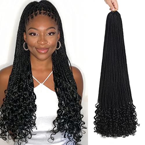 Crochet Box Braids Hair with Curly Ends 7 Packs Pre Looped Crochet Braids Goddess Box Braids Crochet Box Braid Hair(14 inch,1B)