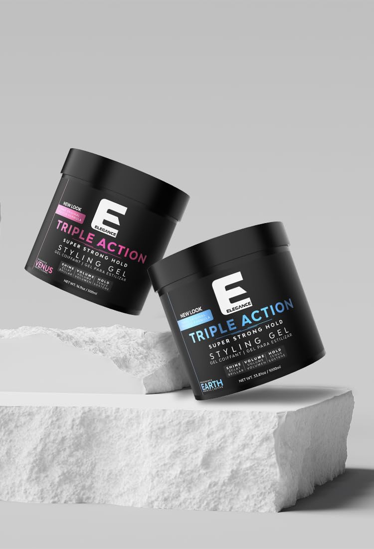 E Elegance Earth Fragrance Hair Gel - Super Strong Hold & Extreme Volume | Flake-Free, 8.45oz