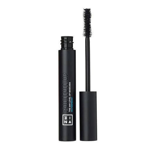 3INA MAKEUP - 24H Level Up Waterproof Mascara - Black Volume & Length with Hourglass Wand - Vegan & Cruelty-Free