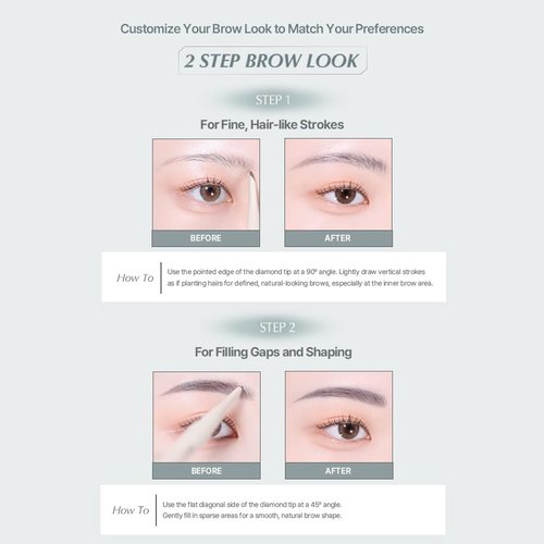 Heart Percent Dote On Mood Edge & Flat Eyebrow Pencil, Soft & Delicate Brow Retractable Definer w/Built-in Shaper and Spoolie, L2.Ash Brown