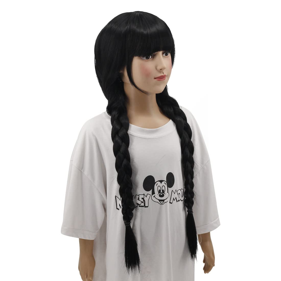 WildCos Long Straight Black Braided Fashion Halloween Wig with Bangs Long Braid Cosplay Wig for Women