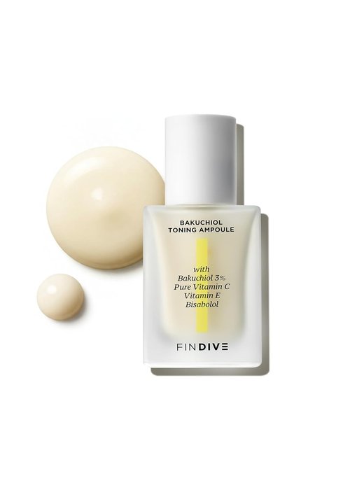 FINDIVE Bakuchiol Toning Ampoule - 3% Plant-Based Retinal Alternative with Vitamin C & E | 1.01 fl. oz