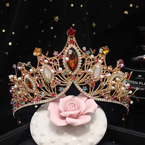 Baroque Queen Crown, Sinide Wedding Crown for Bride Rhinestone Princess Tiara for Women Gold Crown Princess Crystal Headband Tiaras for Girls,Wedding Halloween Faire Costume Birthday Hair Accessories