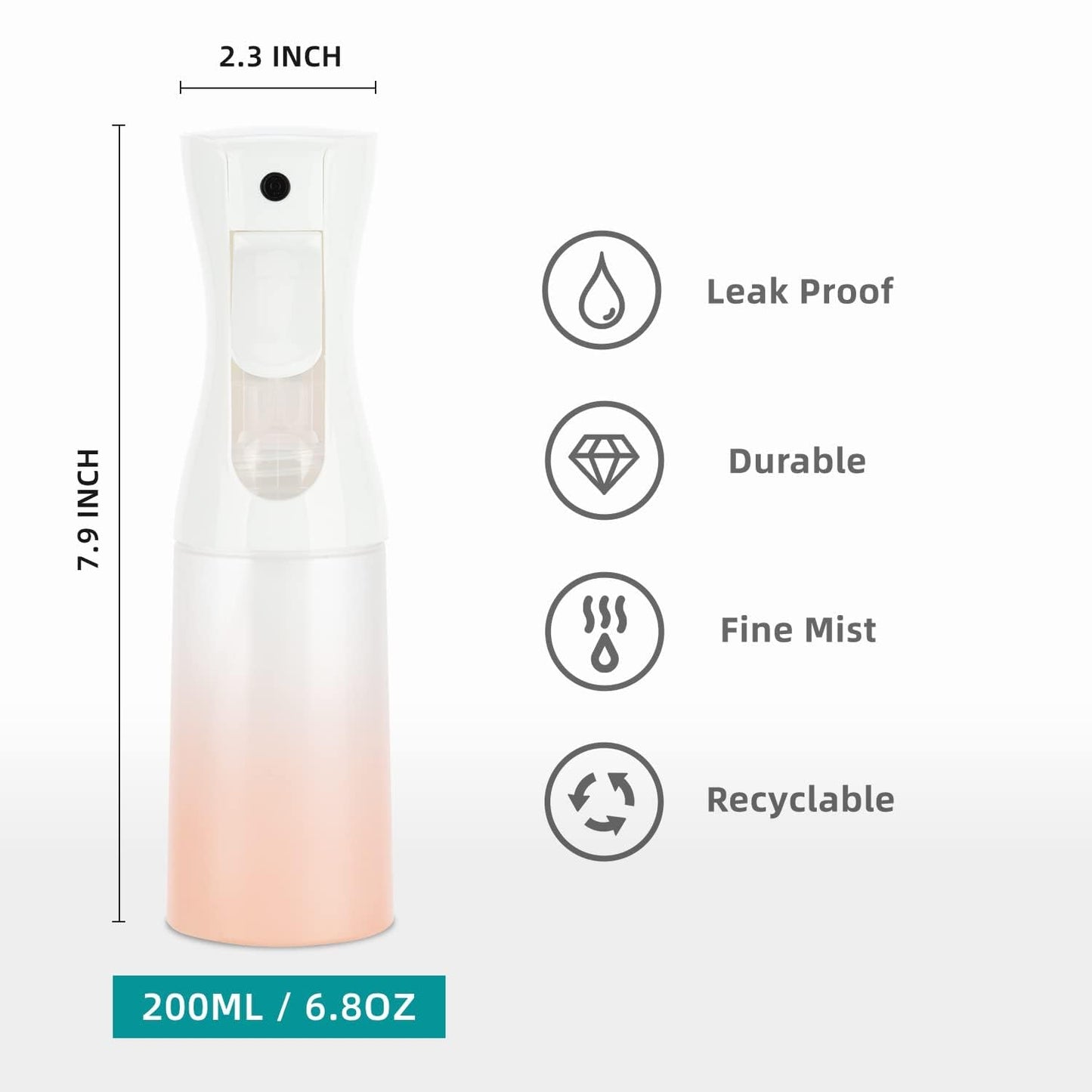 Zuhose Continuous Mist Spray Bottle, 6.8OZ /200ML Hair Mister, Fine Mist Water Spray for Salons, Barber, Plants, Skin Care, Cleaning (Matte Pink, 1 Pack)
