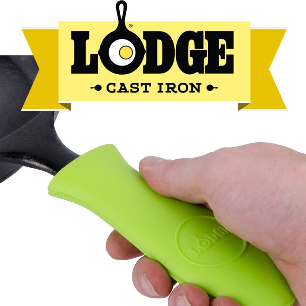 Lodge Silicone Hot Handle Holder - Dishwasher Safe Hot Handle Holder Designed for Lodge Cast Iron Skillets 9 Inches+ w/Keyhole Handle - Reusable Heat Protection Up to 500° - Black