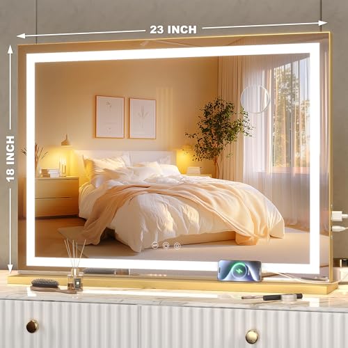 Hasipu Vanity Mirror with Lights, 41.3" x 30" LED Makeup Mirror, Lighted Makeup Mirror with Dimmable 3 Modes, Touch Screen Control Vanity Mirror Round White