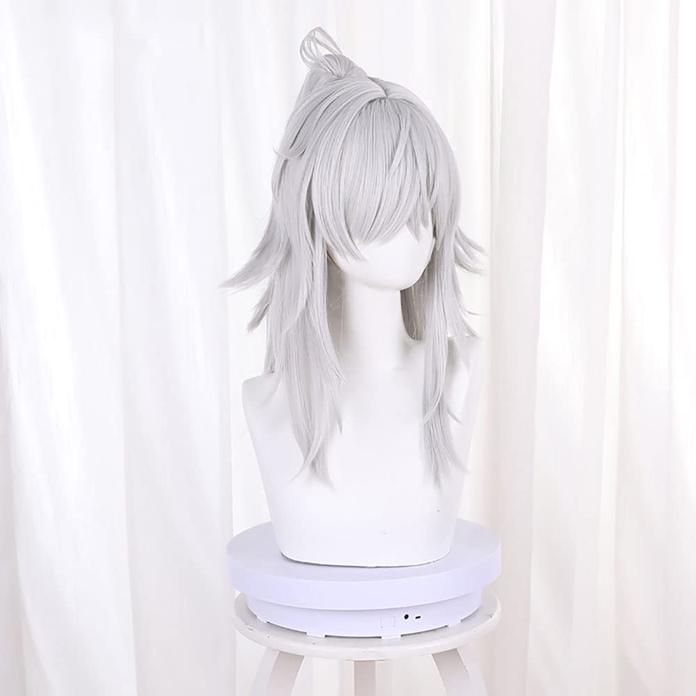 XiongXiongLe Silver White Wig for Women Cosplay Jing Yuan Reversible Half Head Detachable Horsetail Long Hair Replacement Wig Girls Cos Honkai Star Rail Party Halloween Christmas Costume(Jing Yuan)