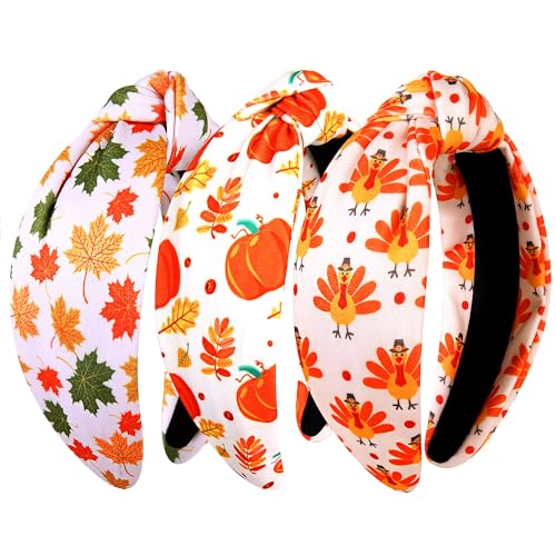 NVENF Halloween Christmas Thanksgiving New Year Headband for Women Festive Holiday Knotted Headband Hair Accessories Gifts (Thanksgiving A)