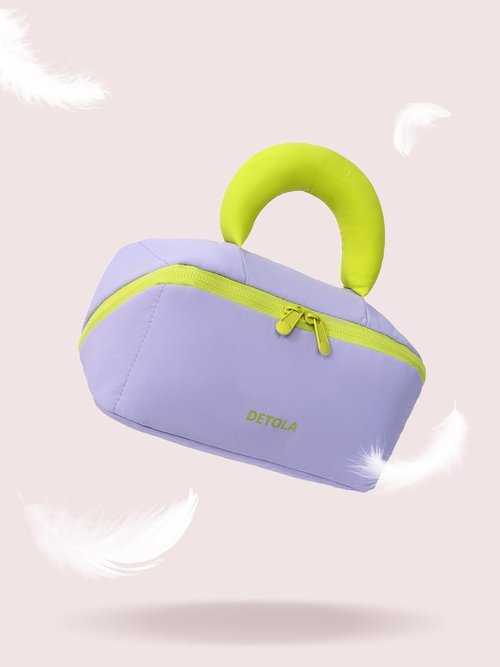 Detola Travel Makeup Bag - Waterproof Lay Flat Cosmetic Organizer with Compartments | Purple Portable Pouch