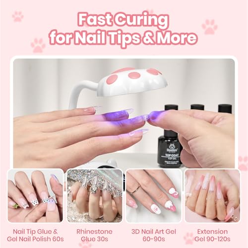 Beetles Gel Nail Kit Etch-X, Almond Short, 288pcs 12 Sizes Nail Tips, 3Pcs 15ml HEMA-Free Nail Glue Top Coat & Base Gel Set, with Mini Lamp, Press On Nail, Long Lasting Extension DIY Set at Home