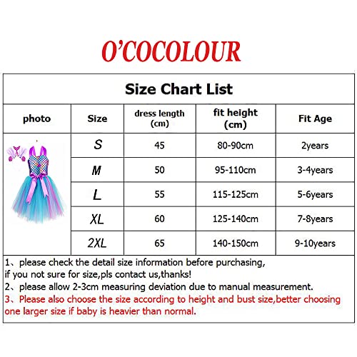 O'COCOLOUR Girls Mermaid Birthday Outfits Halloween Dress Up Costume Easter Summer Vacation Party (5-6 Years, Purple)