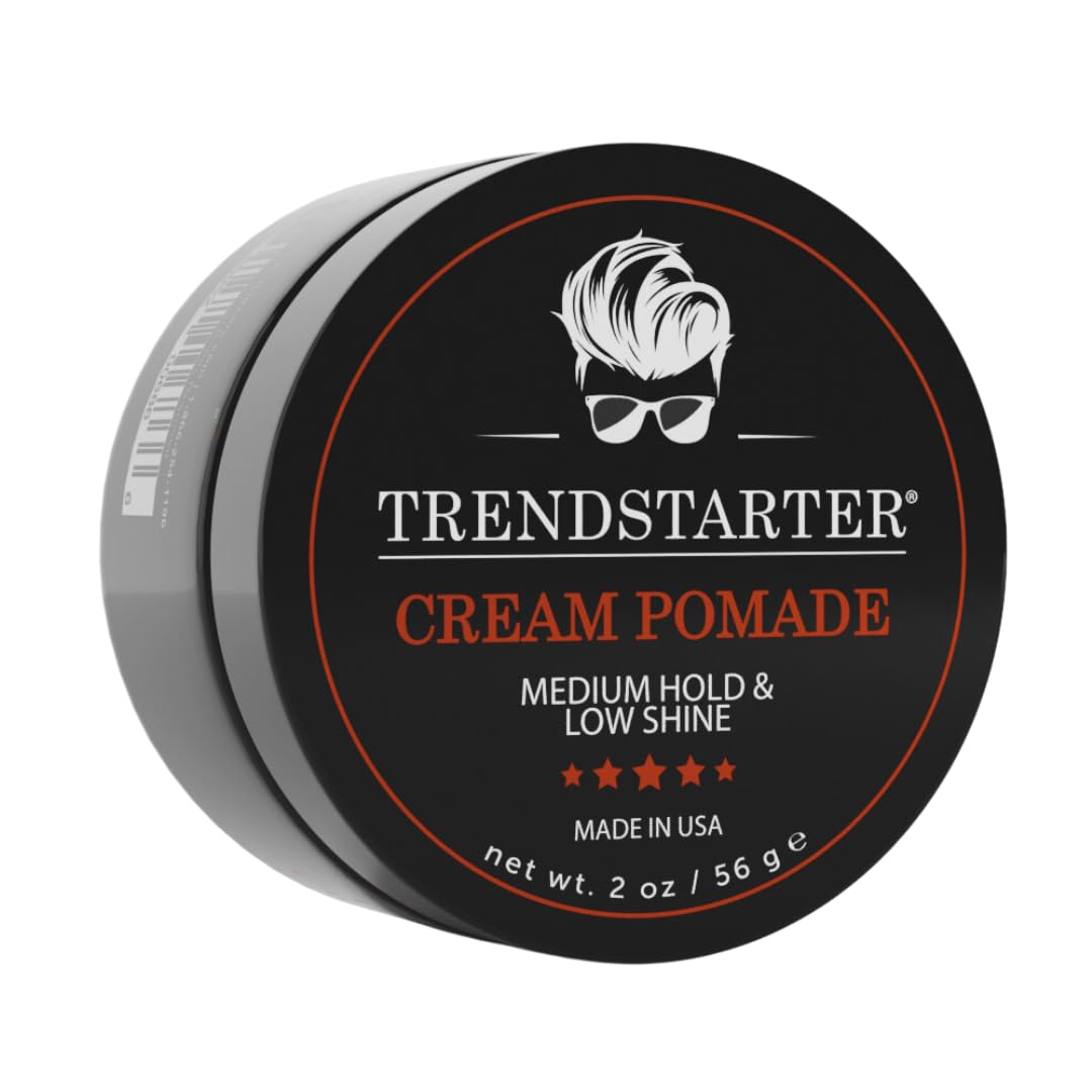 TRENDSTARTER Cream Pomade - Medium Hold, Low Shine | 2oz Travel Size Water-Based Hair Styling Product