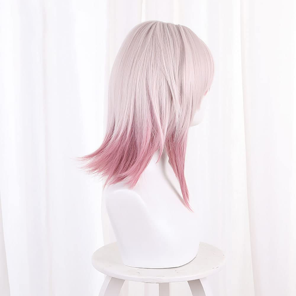 XiongXiongLe Cosplay Game Honkai Star Rail March 7th Wig Grey Pink Gradient Cherry Pink Upturned Medium Long Hair Replacement Wigs for Women Girls Cos Party Halloween Christmas(March 7th)