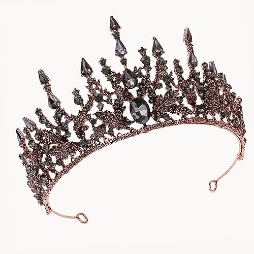 Obmyec Crystal Crown Black Leaf Queen Tiaras Party Headpieces Rhinestone Head Crowns Gothic Bridal Hair Accessories for Women and Girls