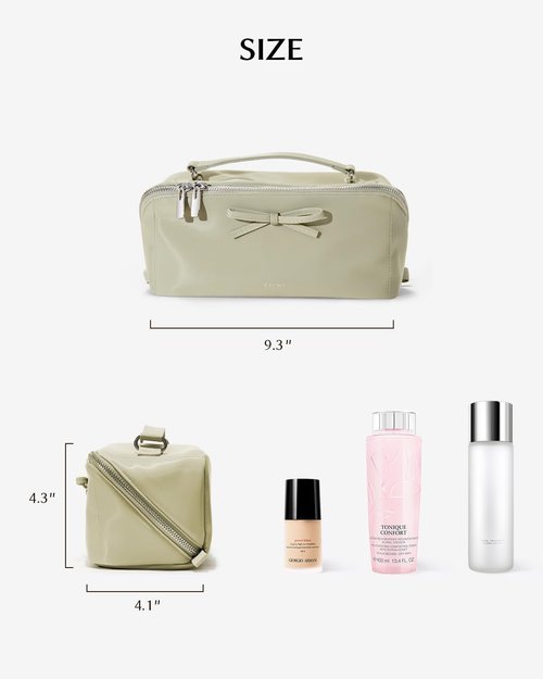 EACHY Makeup Bag, Large Capacity Cosmetic Bags for Women, Waterproof Pearl-Sheen PU Toiletry Bag with Flat-Open Design and Makeup Brush Organizer
