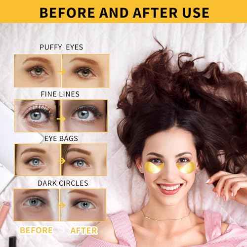 24K Gold Eye Masks for Dark Circles and Puffiness 70PCS, Under Eye Patches Gel Pads for Puffy Eyes Treatment w/Collagen, Caffeine, Peptides for Eye Bags Treatment, Gel Eye Mask Skincare