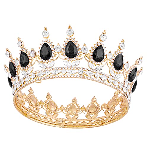 Crowns for Women, Vofler Queen Tiara Baroque Vintage Gold Black Crystal Rhinestone Headband for Lady Girl Bridal Bride Princess Prom Birthday Wedding Pageant Prom Homecoming Halloween Costume Party