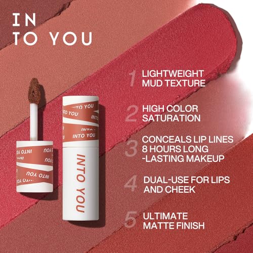 INTO YOU Lipstick For Women, Velvet Matte Finish Lip Stain, Lipstick Long Lasting, Lip Tint, High Impact Lipcolor With Lightweight Lip Mud Texture, Dual-Use For Lips And Cheek, Nude Lipstick (EM08)