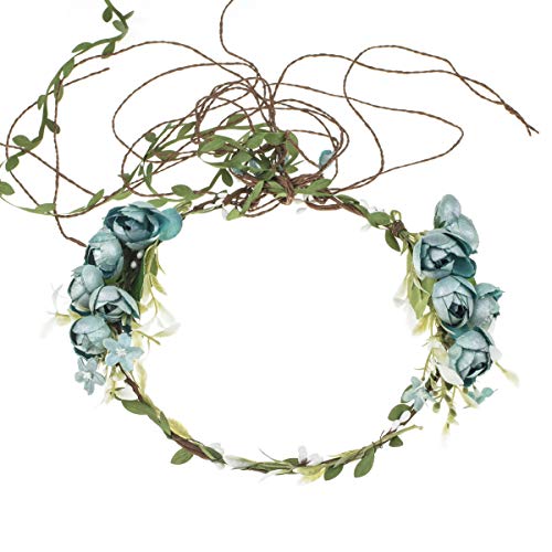 Floral Fall Adjustable Bridal Flower Garland Headband Flower Crown Hair Wreath Halo F-83 (A-Blue Crown)