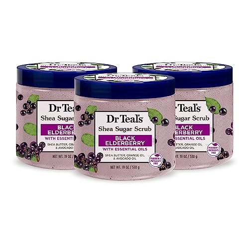 Dr Teal's Shea Sugar Body Scrub, Black Elderberry with Essential Oils, 19 oz (Pack of 3)