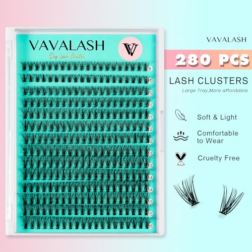 VAVALASH DIY Lash Extension Kit 280 PCS Individual Cluster Lashes Kit 20D 0.07-D-9-16mm Lash Clusters, Lash Bond and Seal, Lash Tweezer for DIY Eyelash Extension at Home（Kit-20D-0.07-D-9-16MIX）