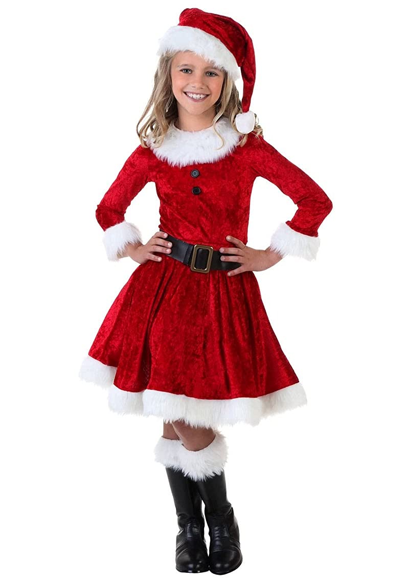 Baby Girls Christmas Dress Velvet Santa Claus Romper Dress Long Sleeve Plush Xmas Princess Party Cosplay Costume Dress (H-Red, 3-4 Years)