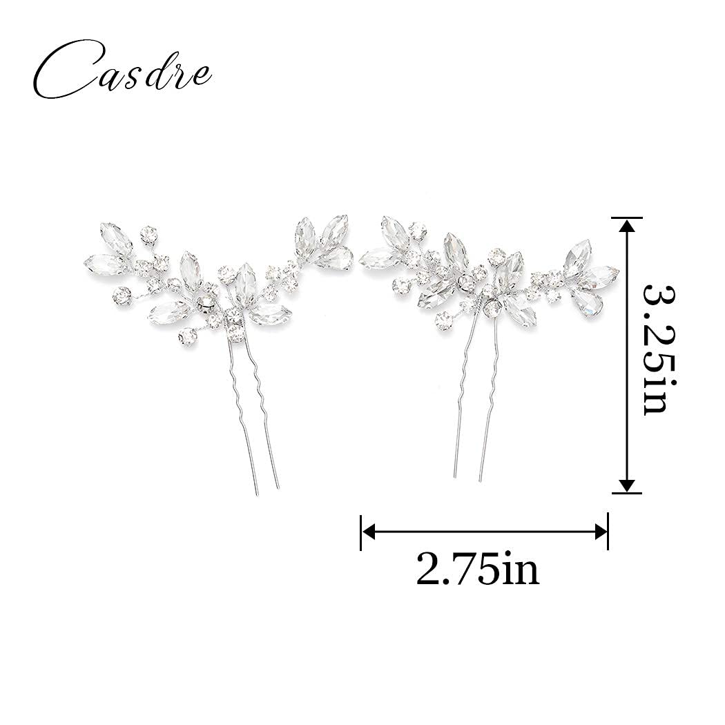 Casdre Crystal Bride Wedding Hair Pins Rhinestone Bridal Hair Pieces Wedding Hair Accessories for Women and Girls (Pack of 2) (A Silver)