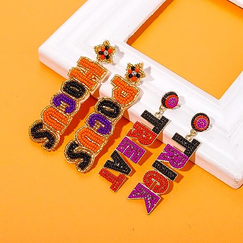 Halloween Earrings Set Beaded Boo Ghost Dangle Earrings for Women Spooky Skeleton Earrings Halloween Costumes Party Jewelry Gifts (2 Pairs Letter)