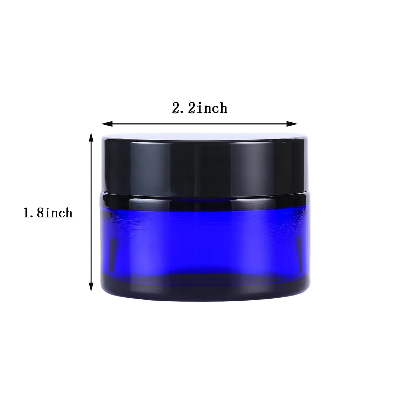 OverNews 4PCS 2oz Glass Jar Travel Size, Empty Cosmetic Lotion Container with Black Lid & Spatula, Small Mini Jar for Beauty (Blue)