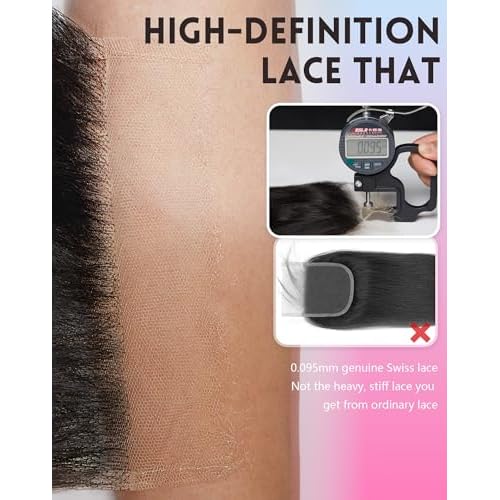 5x5 HD Lace Closure Skinlike Transparent Frontal 100% Real HD Lace Body Wave Human Hair 16Inch 0.095mm Ultra-Thin Invisible Swiss Lace Closure Only Bleached Small Single Knots Raw Human Hair