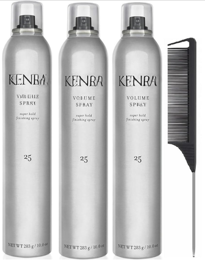 Volume Hairspray - Super Hold Finishing Spray 10 oz | Natural & Shiny Finish - Pack of 3 with Comb