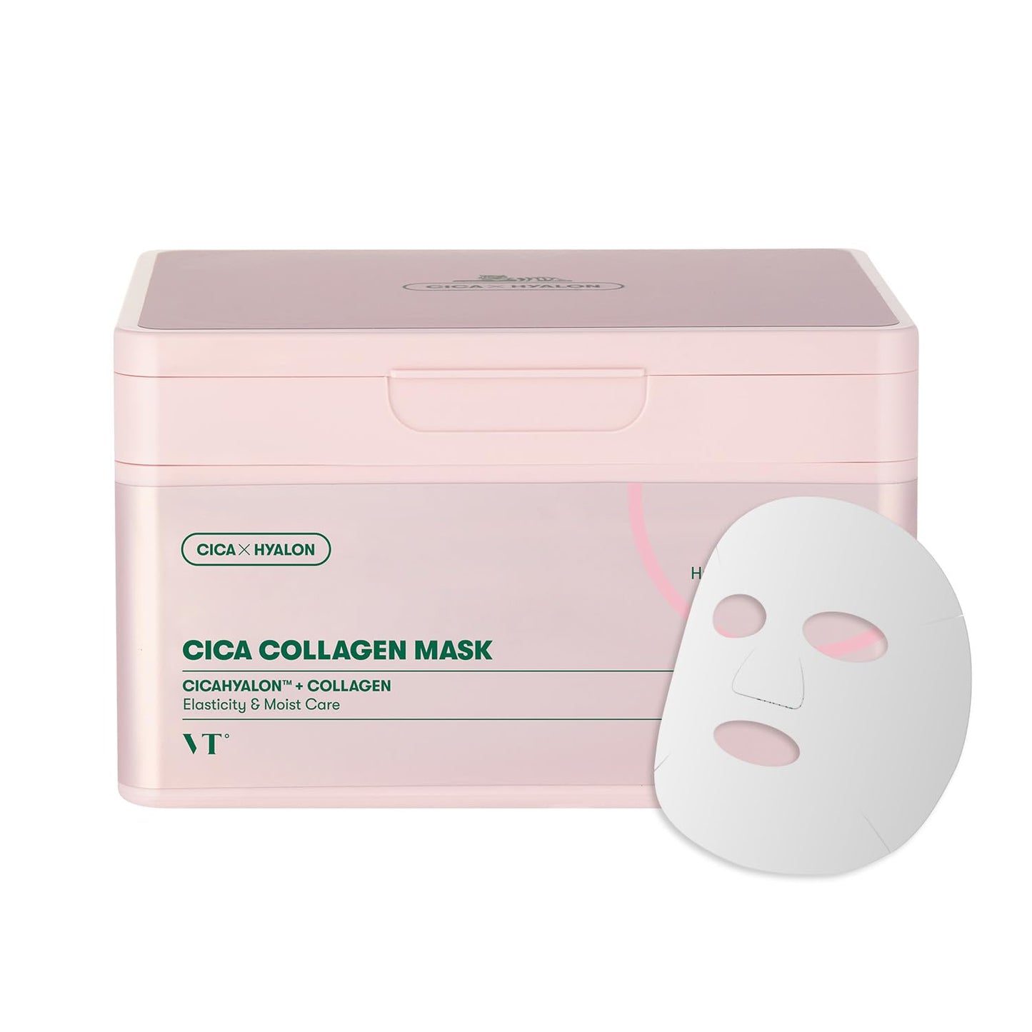 VT COSMETICS CICA Pink Daily Mask - 30 Sheets of Hydrating Collagen Essence for Skin Elasticity